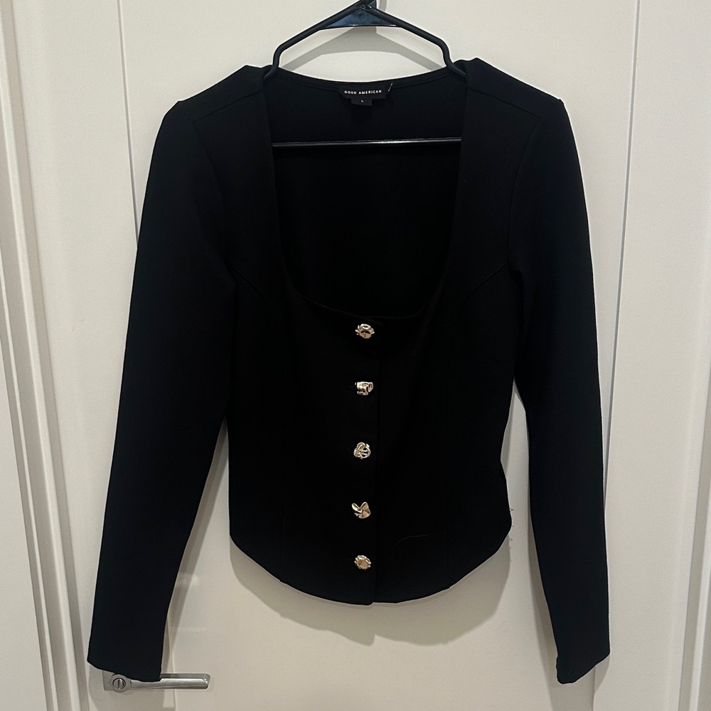 Good American Black Scoop neck with Gold Buttons - Size L
